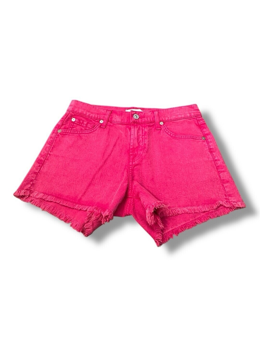 7 For All Mankind Pink Denim Short Shorts Raw Hem Festival Summer Women’s 26